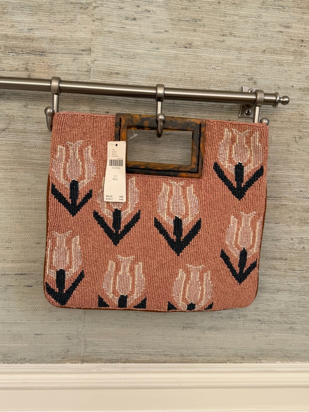 NWT new Anthropologie Annabel beaded clutch purse bag rose pink floral flowers